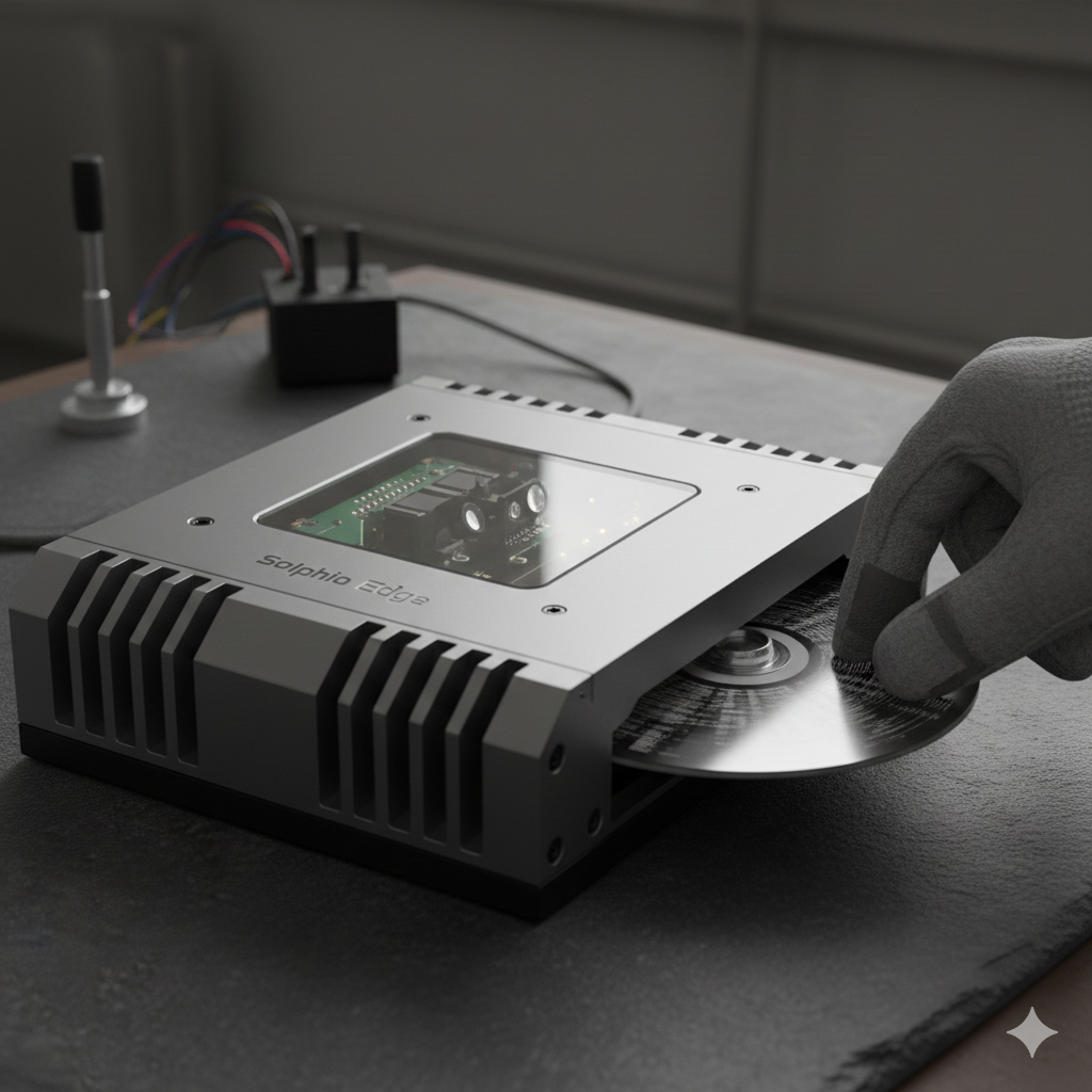 Instering the burnt disc into the Solphio Edge box